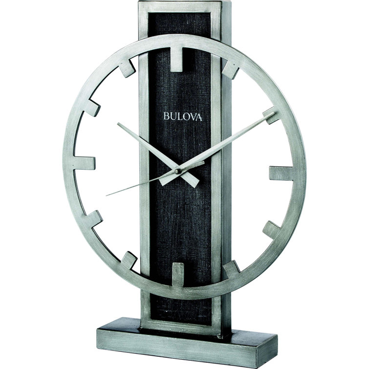 Bulova Streak Industrial Metal Quartz Tabletop Clock in Silver